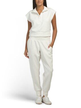 APANA 2pc Scuba Short Sleeve Quarter Zip Top And Joggers Set